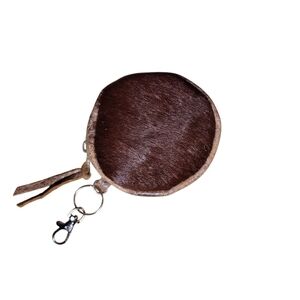 Handcrafted Genuine Leather Round Coin Pouch Key Chain Purse Charm